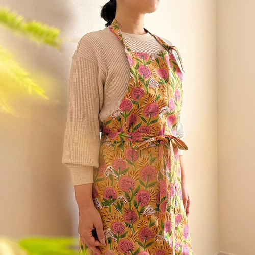 ブロックプリント☆リバーシブルエプロンNo.3大人用 エプロン tette