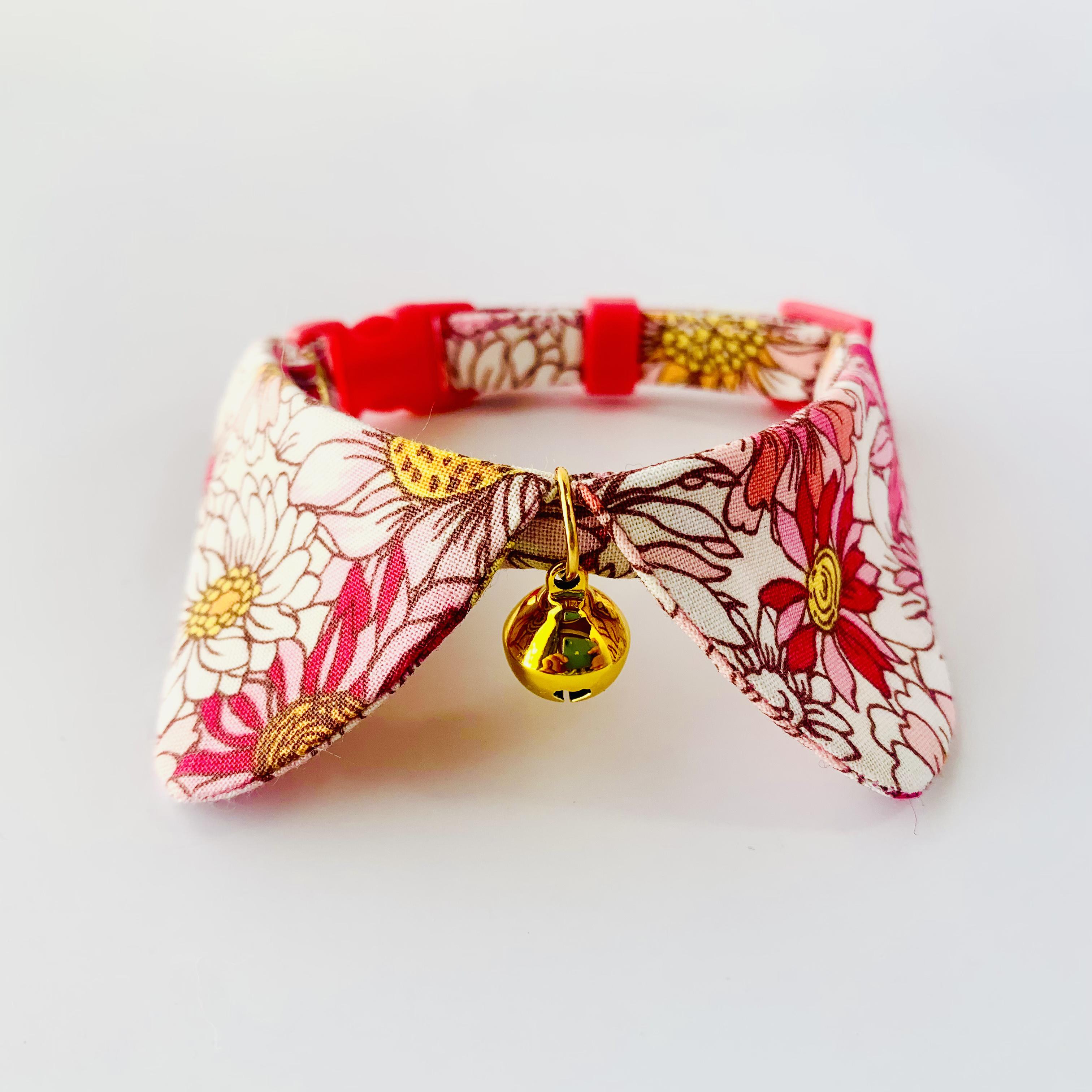 ピンクフラワー(⑤)わんちゃん猫ちゃん用襟付き首輪