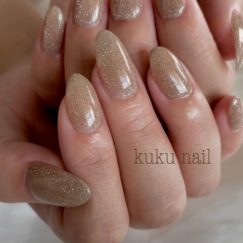 オーダーネイルチップNo.77 大人キレイ シェル ラメ グレージュパール