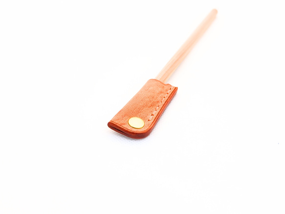 厚い革1枚の鉛筆キャップ【ALASKA/アラスカ オレンジ×オレンジカラー】イタリアンレザー 受注生産 3枚目の画像