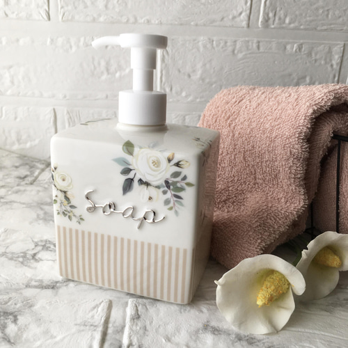 ソープディスペンサー スクエア形 詰替ボトル ホワイトローズ