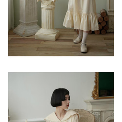 ドリーミーベージュネイビーネックボウジャパニーズガールドレスフリルラージスカート裾コットンドレス 11枚目の画像