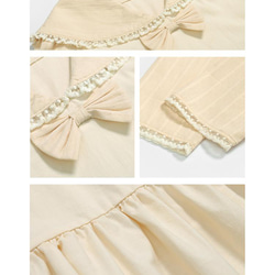 ドリーミーベージュネイビーネックボウジャパニーズガールドレスフリルラージスカート裾コットンドレス 3枚目の画像