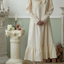 ドリーミーベージュネイビーネックボウジャパニーズガールドレスフリルラージスカート裾コットンドレス 9枚目の画像