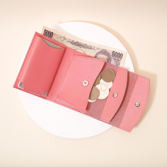 ◎スペシャルプライス◎ドイツ製の高級皮革で仕立てたミニ財布(アザレアピンク) 4枚目の画像