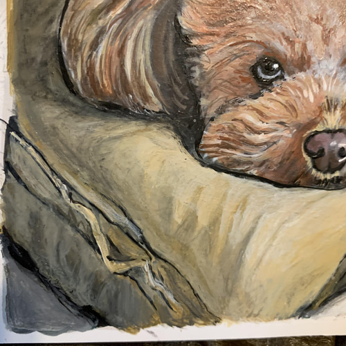 絵画 犬 A5 アクリル画 手書き トイプードル 似顔絵 絵画 大橋
