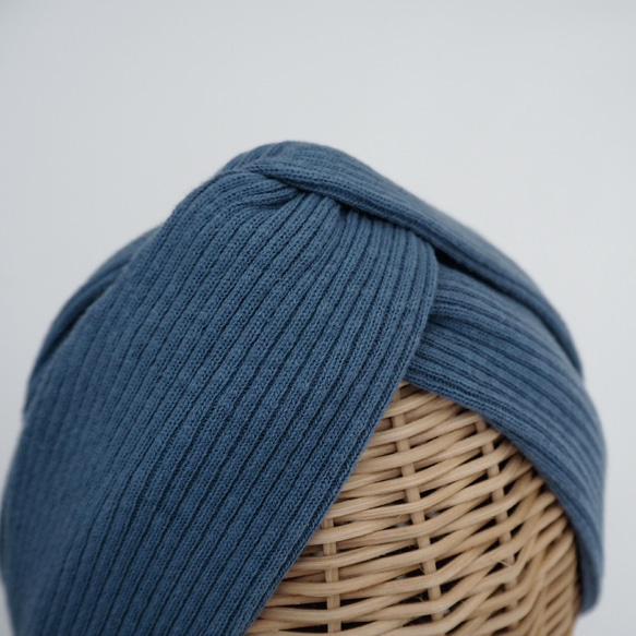 Hair Turban (Knot) ☆ Rib Knit Dull Blue 第4張的照片
