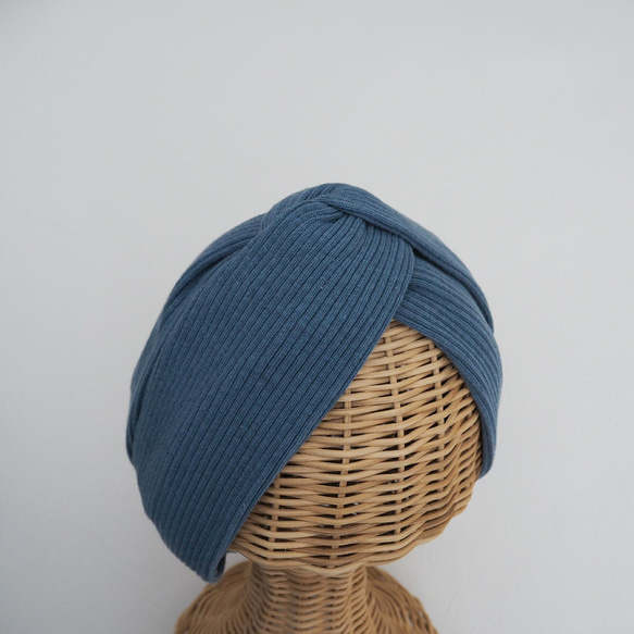 Hair Turban (Knot) ☆ Rib Knit Dull Blue 第3張的照片