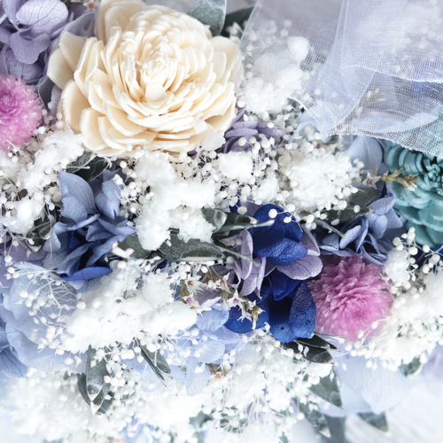 ナチュラルブルー&ユーカリグリーンのリースブーケ＊プリザーブド