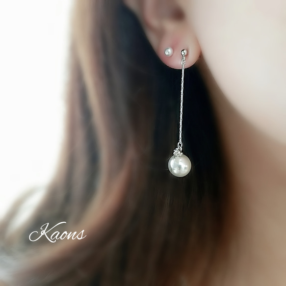 揺れるパールピアス/イヤリングクリスタルピアス/イヤリングロングピアス/イヤリングシンプルピアス/イヤリング 5枚目の画像