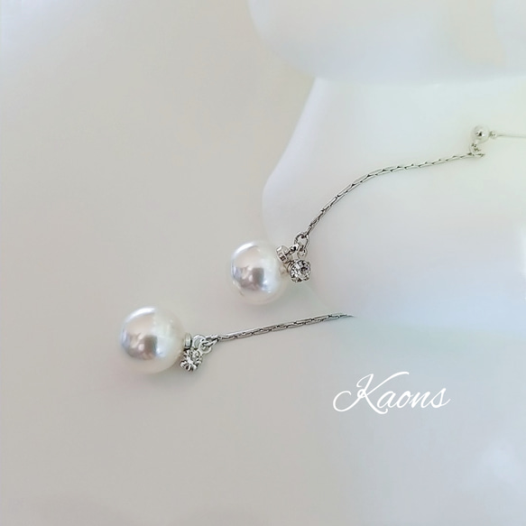 揺れるパールピアス/イヤリングクリスタルピアス/イヤリングロングピアス/イヤリングシンプルピアス/イヤリング 7枚目の画像