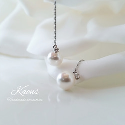 揺れるパールピアス/イヤリングクリスタルピアス/イヤリングロングピアス/イヤリングシンプルピアス/イヤリング 6枚目の画像
