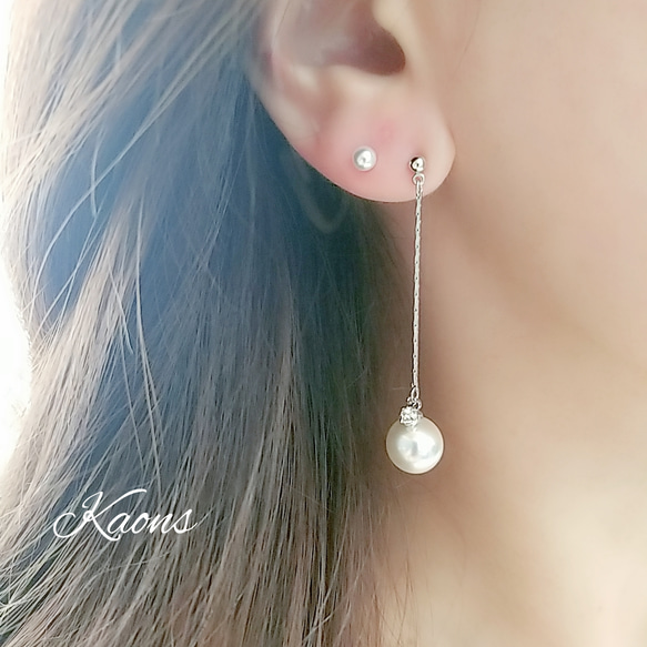 揺れるパールピアス/イヤリングクリスタルピアス/イヤリングロングピアス/イヤリングシンプルピアス/イヤリング 9枚目の画像