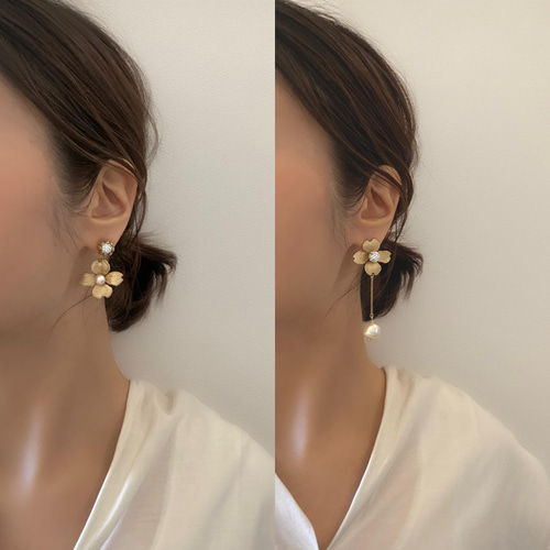 現在ピアスのみ在庫あり『hanamizuki perl』 真鍮 ハナミズキ フラワー