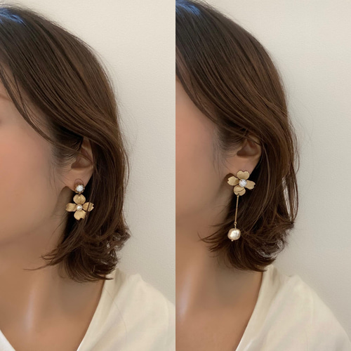 現在ピアスのみ在庫あり『hanamizuki perl』 真鍮 ハナミズキ フラワー