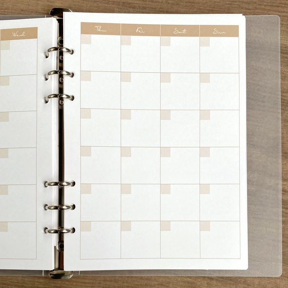A5サイズ マンスリー カレンダー 月間スケジュール システム手帳リフィル ルーズリーフ 茶 3枚目の画像
