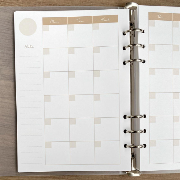 A5サイズ マンスリー カレンダー 月間スケジュール システム手帳リフィル ルーズリーフ 茶 2枚目の画像