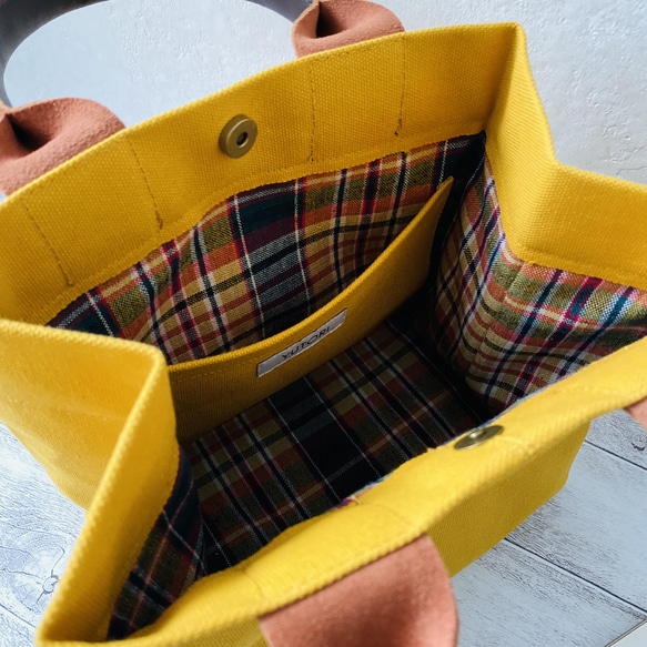 ラスト1点、倉敷帆布(8号帆布使用)キューブトートバッグ、マスタード色 4枚目の画像