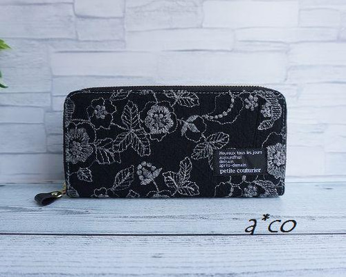 13 ラウンド財布 刺繍 花柄 ブラック 長財布 長財布 a*co 通販