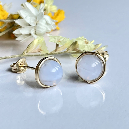 再販】 ブルーレースアゲート 1粒ピアス 14kgf 春夏色 ピアス  