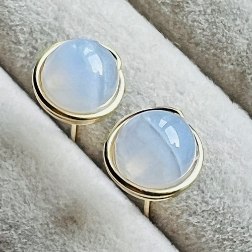 再販】 ブルーレースアゲート 1粒ピアス 14kgf 春夏色 ピアス  