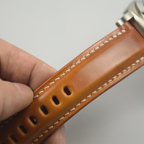 受注製作 新喜皮革コードバン 無双仕立て 厚手の時計ベルト アンバー