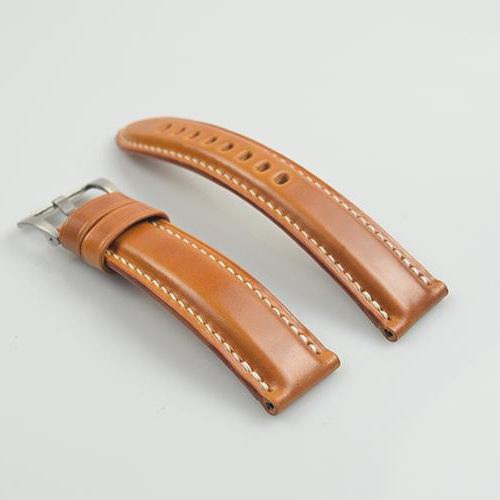 受注製作 新喜皮革コードバン 無双仕立て 厚手の時計ベルト アンバー