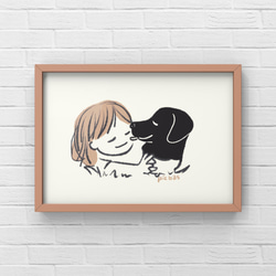 ラブラドールレトリバー【草の上】A4ポスター　犬　ペット　イラスト　うちの子 2枚目の画像