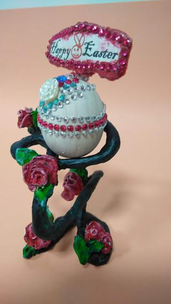 『薔薇のエッグスタンド』イースターエッグ　創作キラキラアート　プレゼント 7枚目の画像