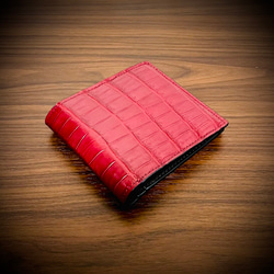 クロコダイル 財布 折財布 二つ折り 革財布 本革 ワニ レザー 証明書付 ワインレッド 赤 メンズ レディス 1枚目の画像