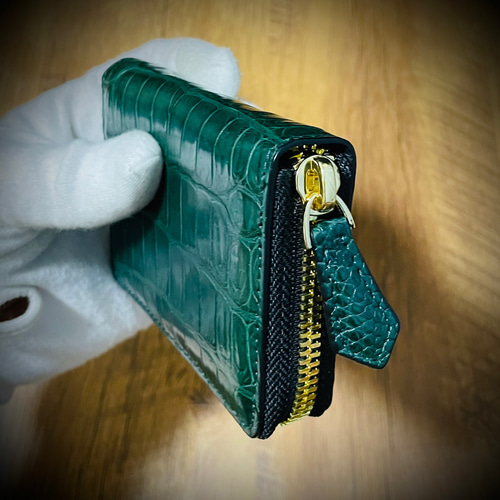ち*ん様 クロコダイル 小銭入れ メンズ 小さい 高級 ミニ財布　緑グリーン ☆人気のミニ財布☆ 高級 クロコダイル コインケース コンパクト 小銭