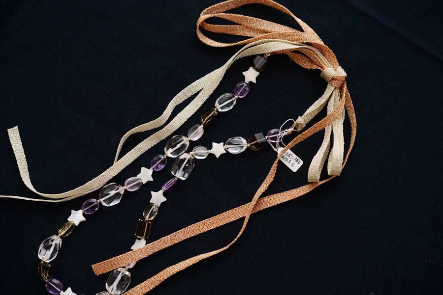 星・アメジスト・ローズクォーツの天然石リボンネックレスC 14,025円