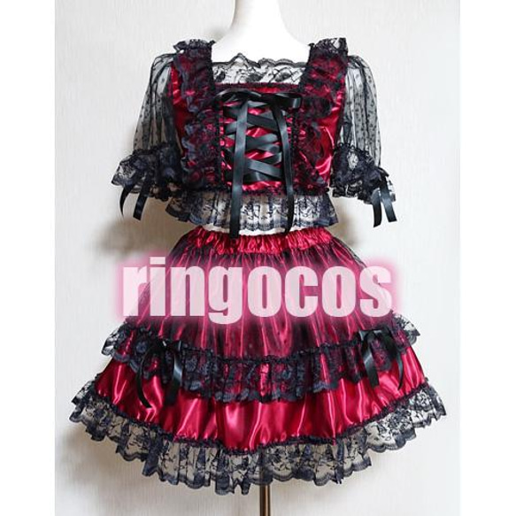 アイドル衣装 ワインレッド×黒 編み上げリボン オリジナル  