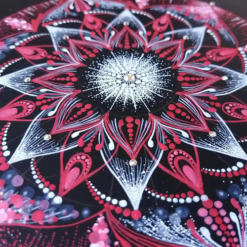 点描曼荼羅アート【赤い華（情熱）】 絵画 Prism rose 通販