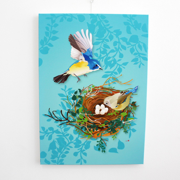 パネル作品【小】「青い鳥の幸せ」（A5・B5サイズ） 3枚目の画像