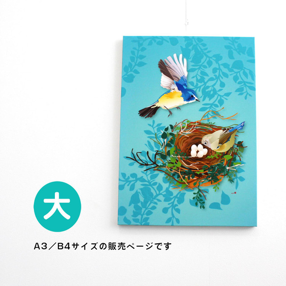 パネル作品【大】「青い鳥の幸せ」（B4・A3サイズ） 写真 