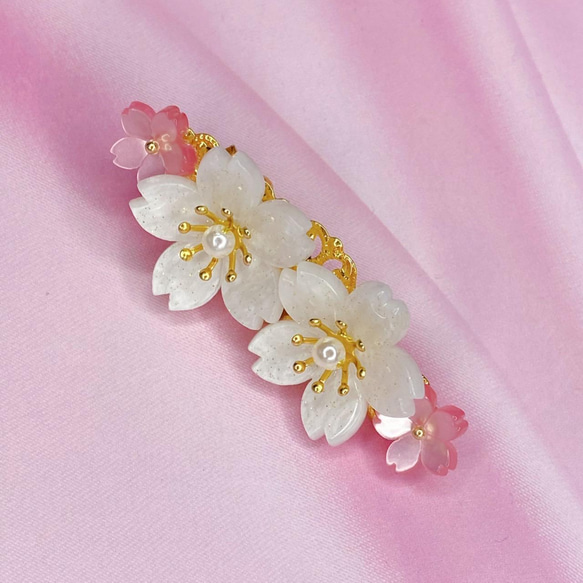 数量限定 桜のヘアクリップ 白桜 2枚目の画像