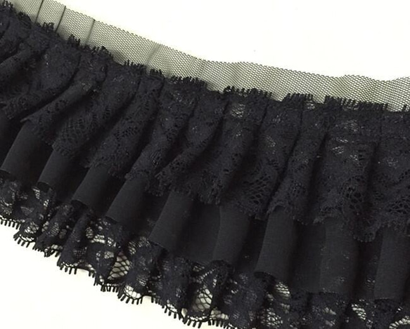 三層フリルレース ブラック 13cm*90cm レース noppy1 通販