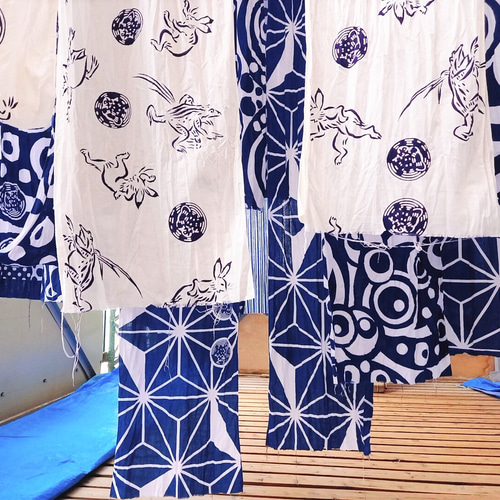 送料無料】濱いち手ぬぐい 注染 立涌鰹 カツオ 白×紺 特岡生地 綿100