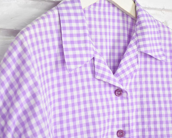 格子格子大廓形蝙蝠襯衫&lt;紫色&gt; 第5張的照片