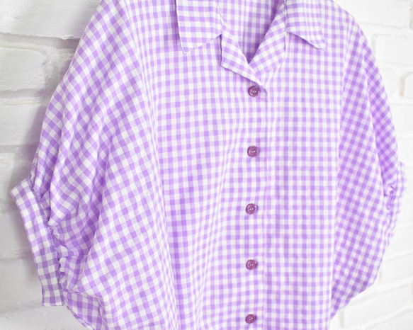格子格子大廓形蝙蝠襯衫&lt;紫色&gt; 第6張的照片
