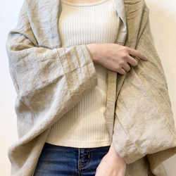 受注製作 国産リネンのサッと羽織れるたっぽりカーディガン ベージュ 1枚目の画像