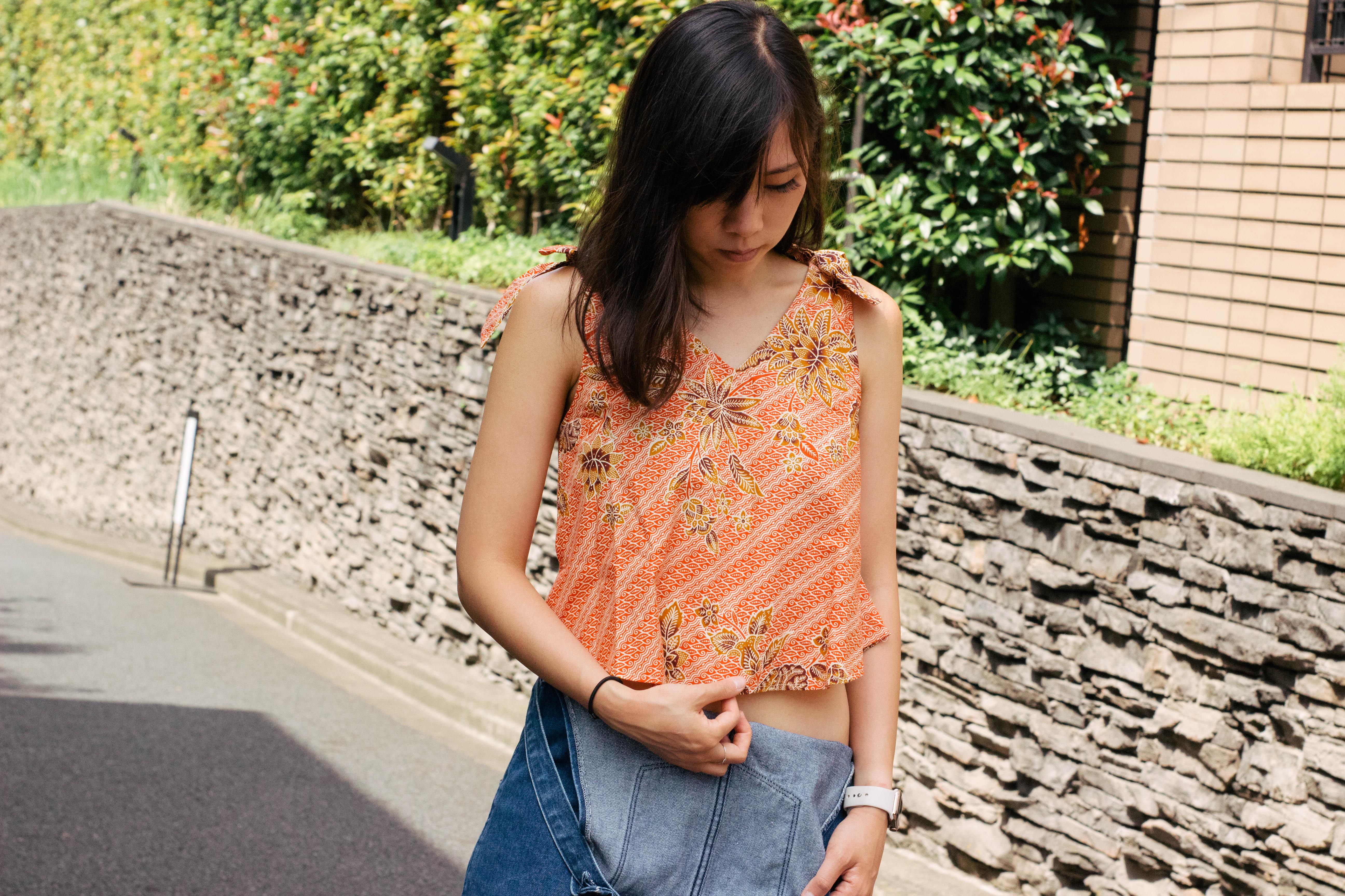 手作りバティックトップ/batik top（オレンジ等）