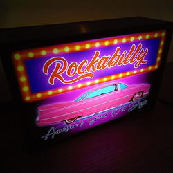 ロカビリー アメ車 アメリカンレトロ ガレージ デスクトップ ミニチュア サイン 置物 雑貨 LEDライトBOXミニ 2枚目の画像
