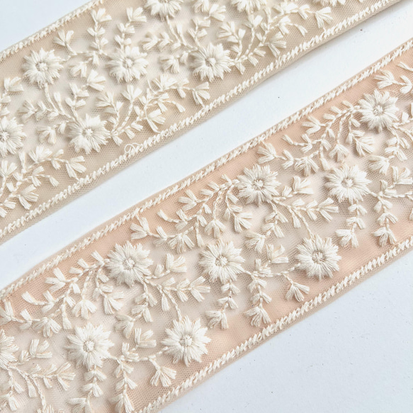 【50cm】インド刺繍リボン  ペールピンク　レース　フラワー　GL42 1枚目の画像