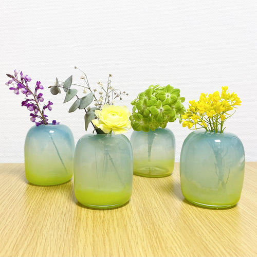 イエロー 花と葉の装飾 ガラス花瓶 色:イエロー】ZYVAHEHP 花瓶 ガラス 花瓶 おしゃれ 一輪挿し