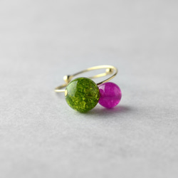 雙色戒指碎綠色蔓越莓粉紅色天然石戒指開環禮物 第5張的照片