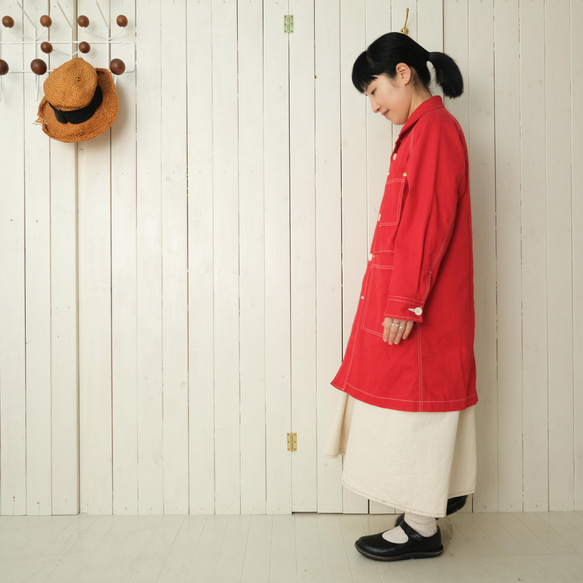 french work coat red size M 第7張的照片