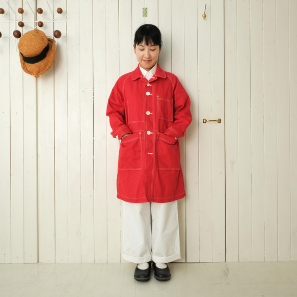 french work coat red size M 第4張的照片