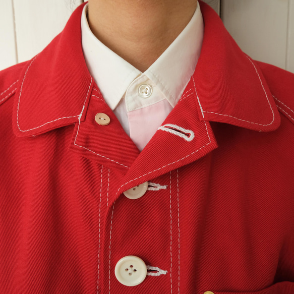 french work coat red size M 第10張的照片